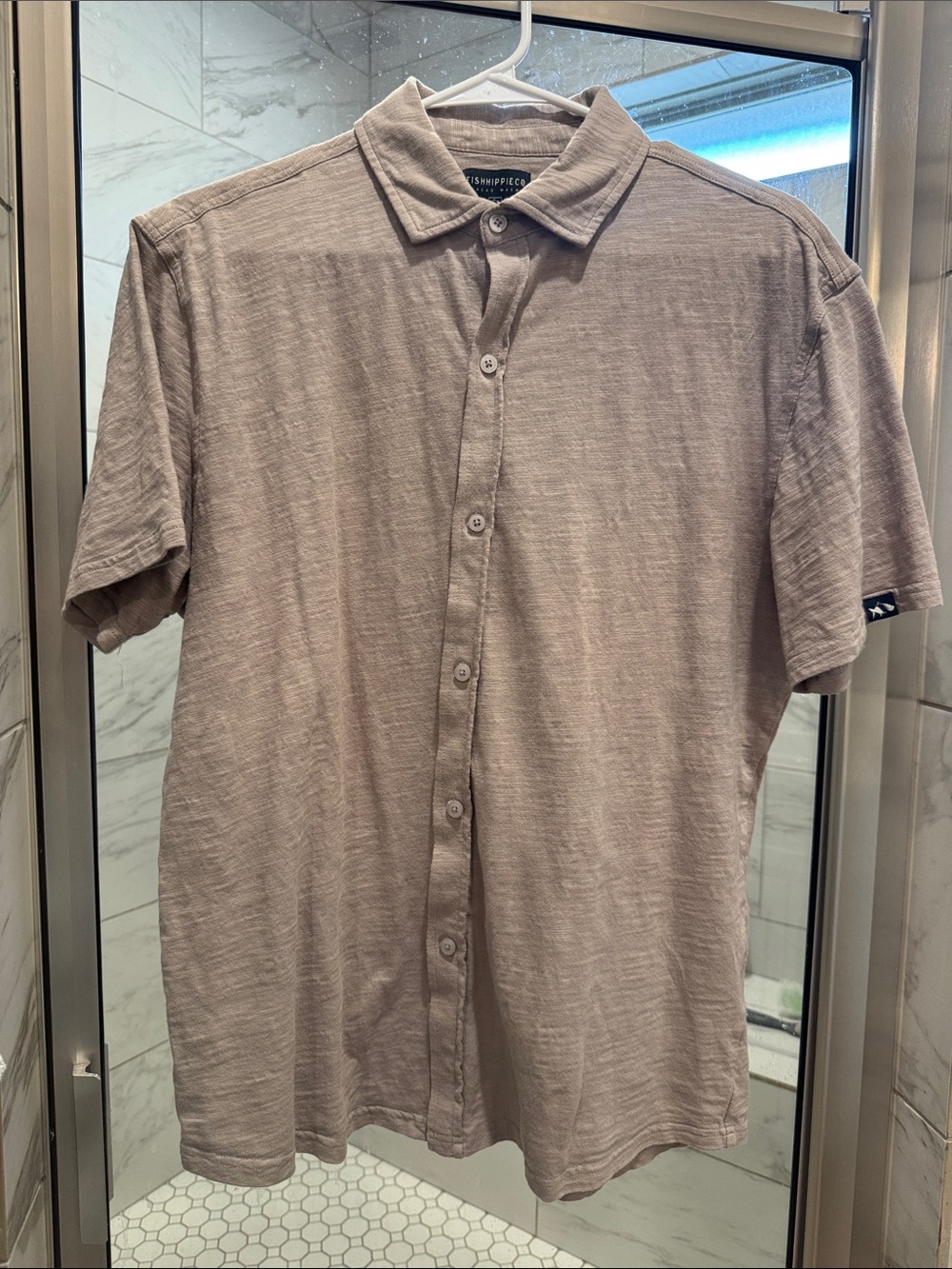 Casual Short-Sleeve Button-Down Shirt in Taupe